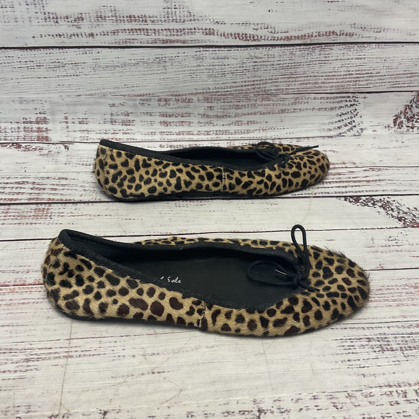 French Sole Leopard Pattern Pony Hair Ballet Flats Shoes Women Size 7