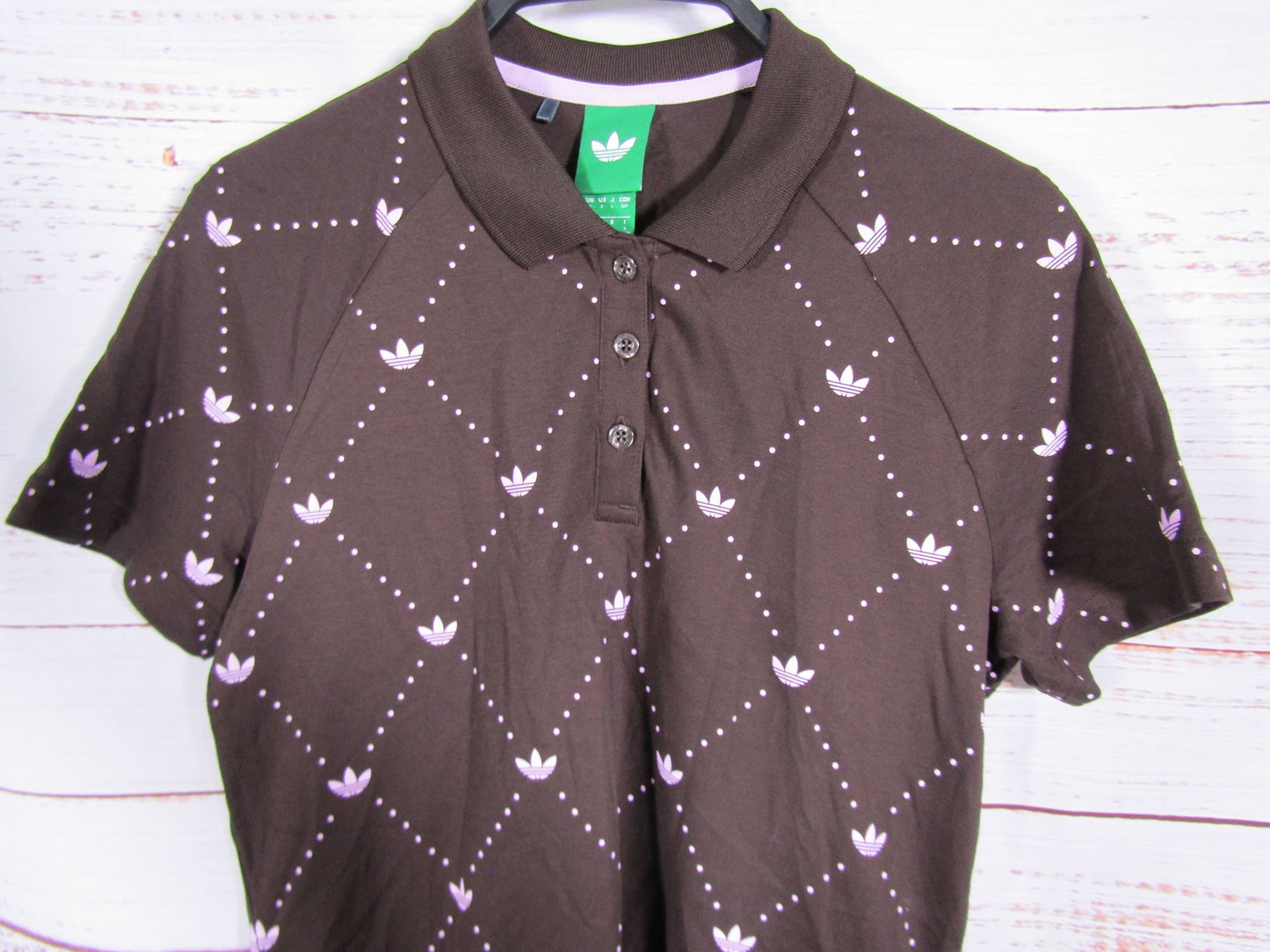 Adidas Women's Dark Brown Bliss Lilac Printed Trefoil Polo Shirt Size S