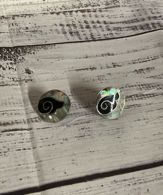 Mexico Sterling Silver Vintage Screw Back Abalone Earrings