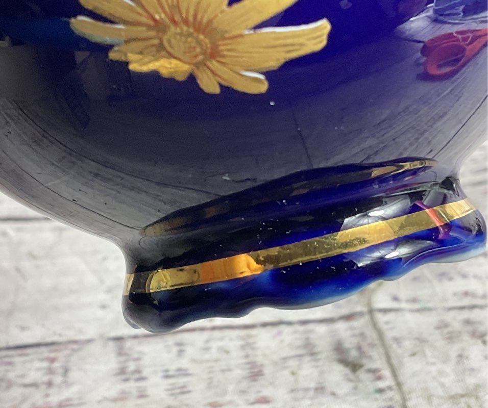 Bareuther Waldsassen Echt Vintage 22K Gold Germany Set of 3 Teacups Cobalt