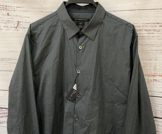 John Varvatos Men's Gray Gingham Cotton Blend Button Down Shirt Size L