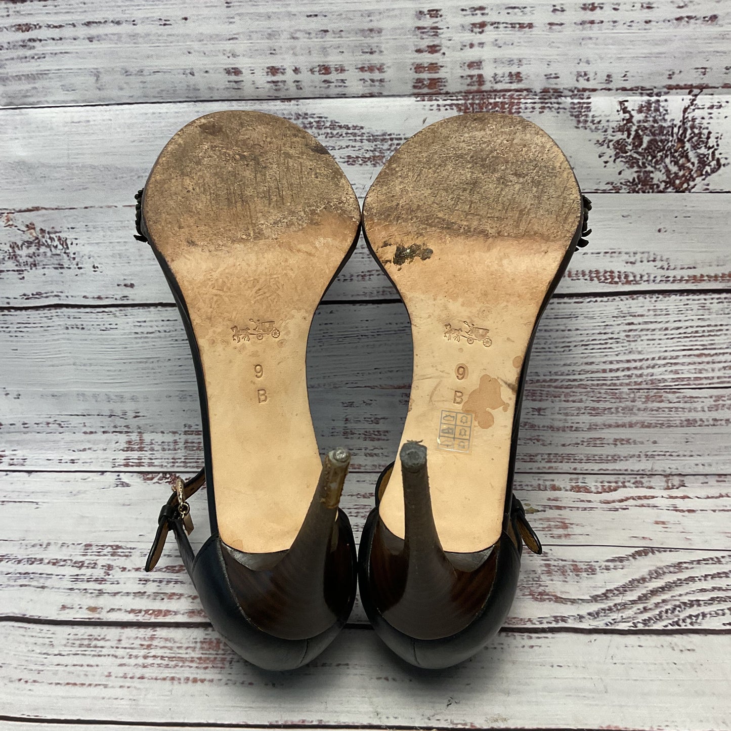 Coach Isabella Mill Feather Brown Leather Pump Heel Women 9 As-Is