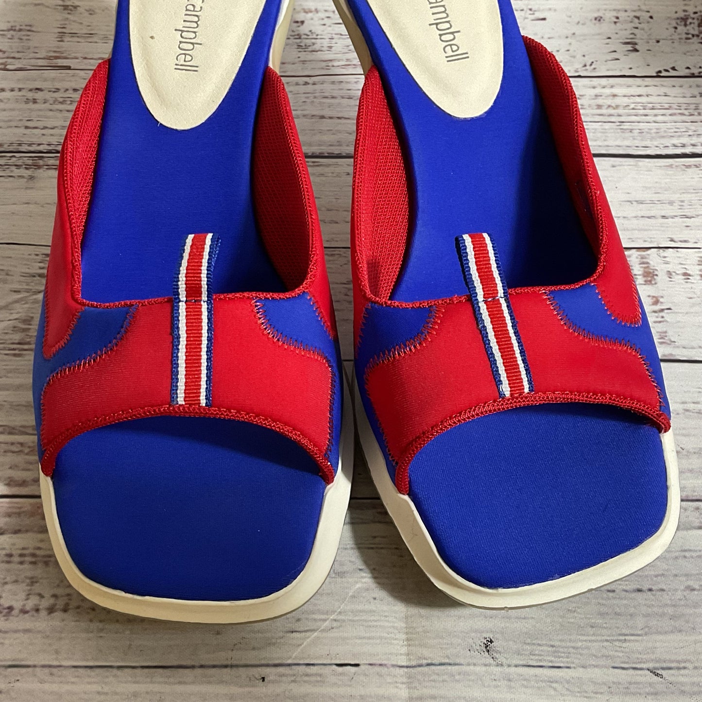 NWOB JEFFREY CAMPBELL Red White Blue Slip On Mule Sandals- SZ 8.5