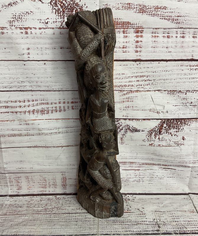 Hand Carved African Wooden Makonde 12.75" Tribe Totem Sculpture Brown