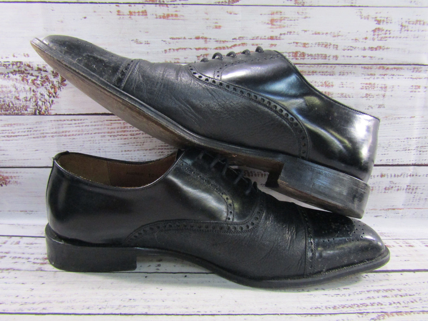 Mezlan Andrew Men's Black Leather Cap Toe Brogue Oxford Shoes Made in Spain