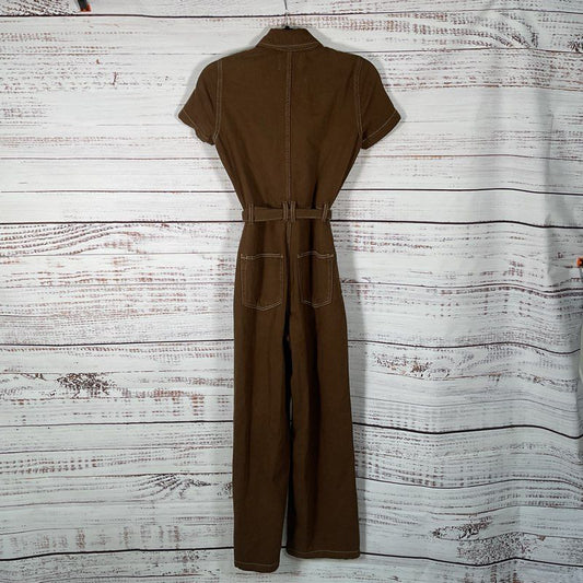 Reformation Jeans Brown Denim Cassidy Belted Jumpsuit Jumpsuit - Size 0