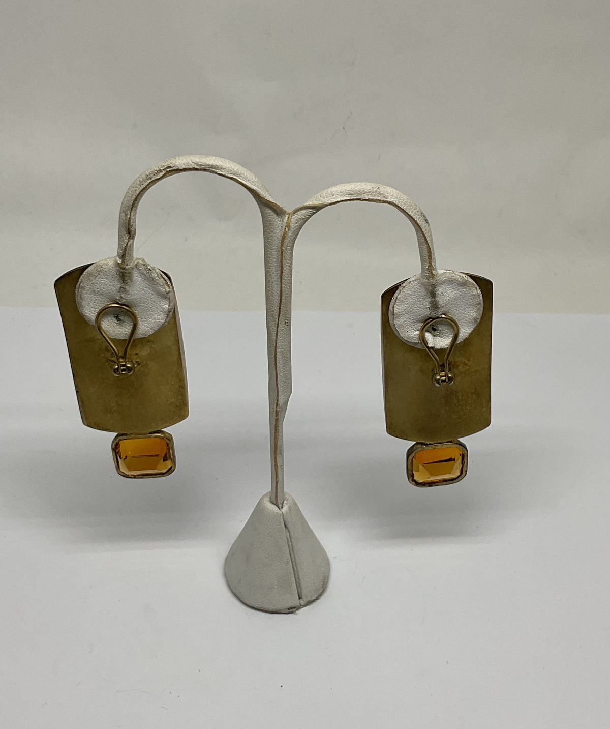 Signed 89 STG Sterling Silver Vintage Clip on Earrings with Citrine