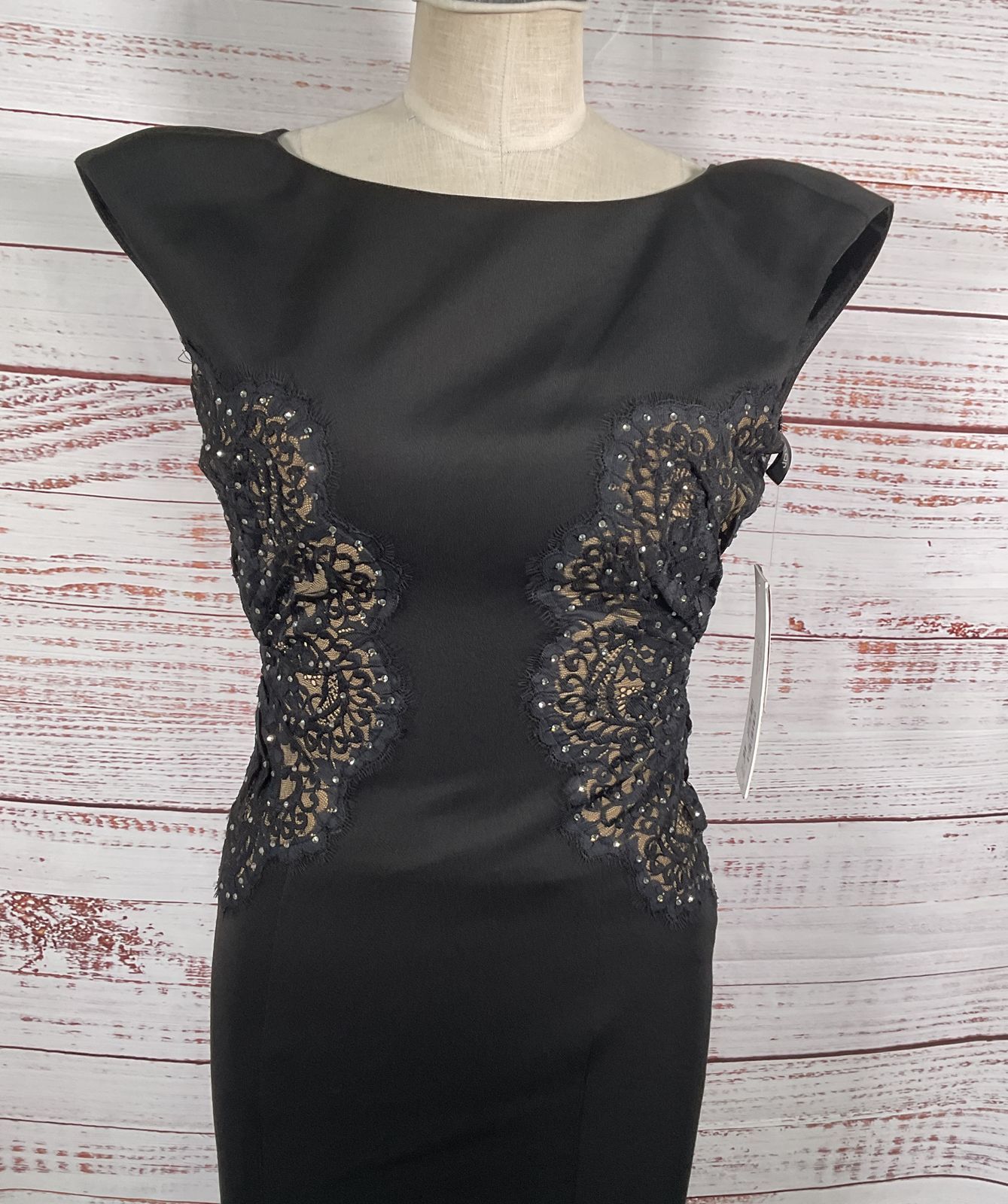 Jovani Lace Illusion Side Formal Dress Black 4