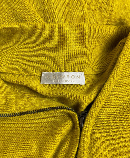 Crimson Mustard Yellow 100% Cashmere Long Sleeve Quarter-Zip Sweater - Size XL