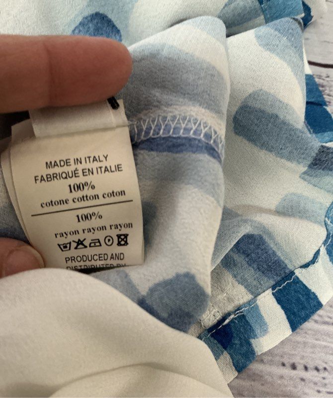 Women's Ottod'Ame Blue and White Watercolor Print Dress Size 4 Retail $160