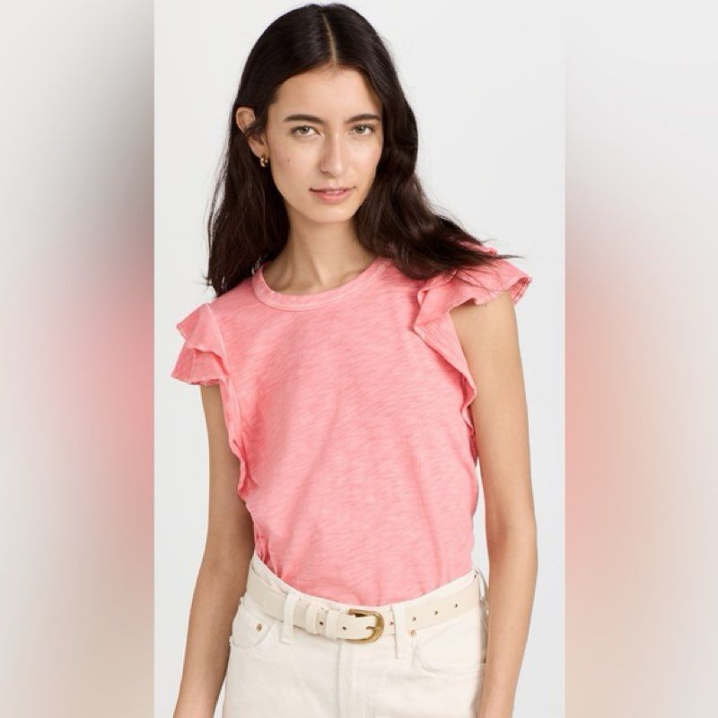 Veronica Beard Women's Ruffle Sleeve Top Salmon Pink Size M
