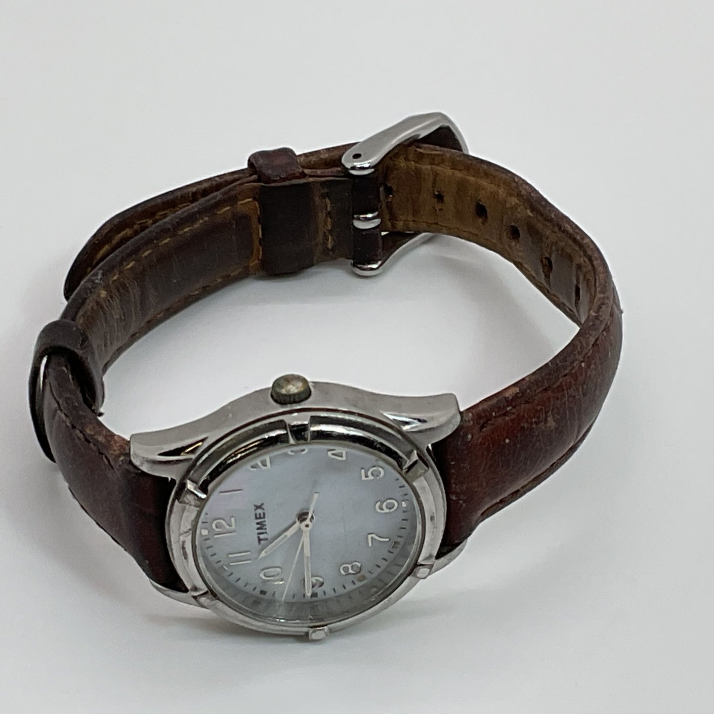 TIMEX SR626SW Cell Women's Silver Tone Mother of Pearl Dial Brown Leather Band