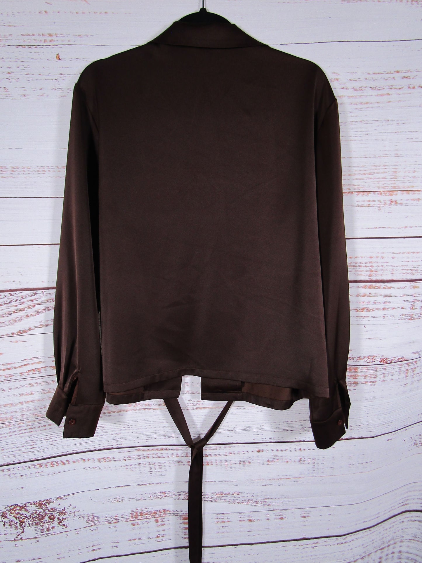 Commense Women's Brown Long Sleeve Open Tied Blouse Size M