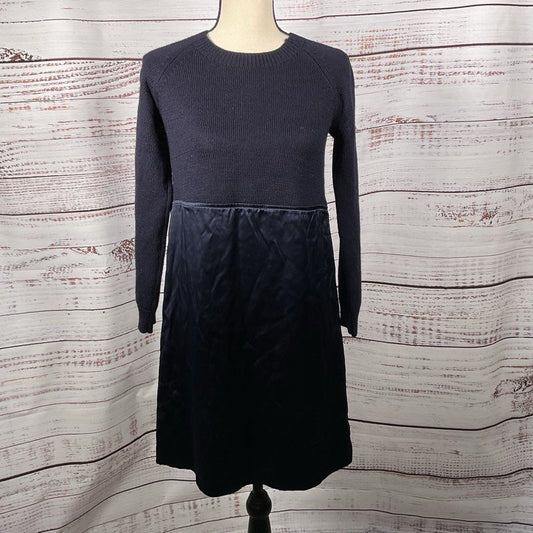 A.P.C. Women's Navy Blue Wool Knit and Silk Dress- SZ S