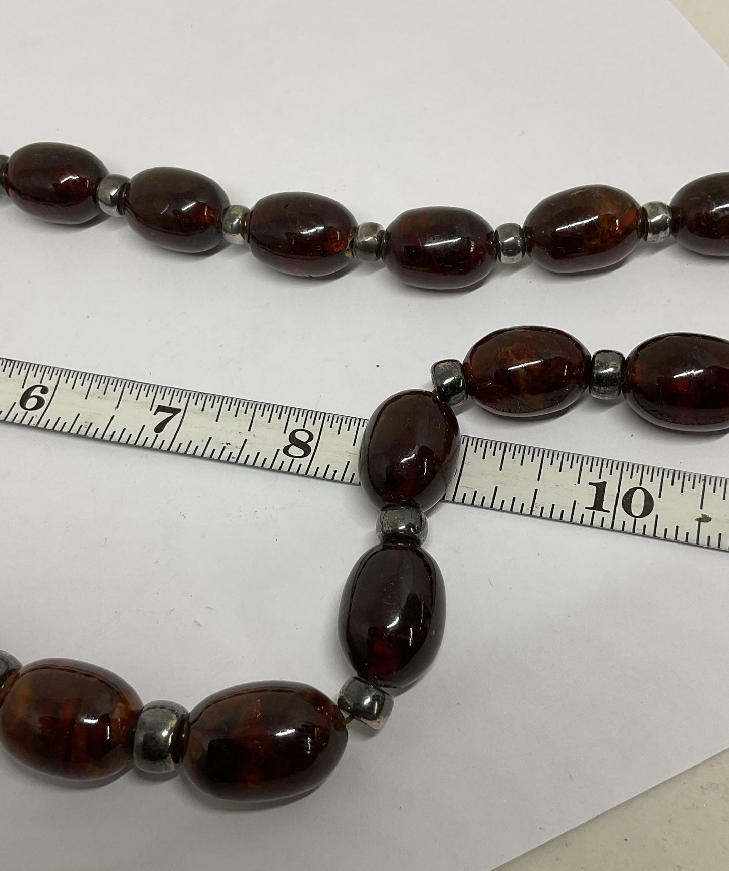 Amber & Silver Beads Vintage Necklace 27"