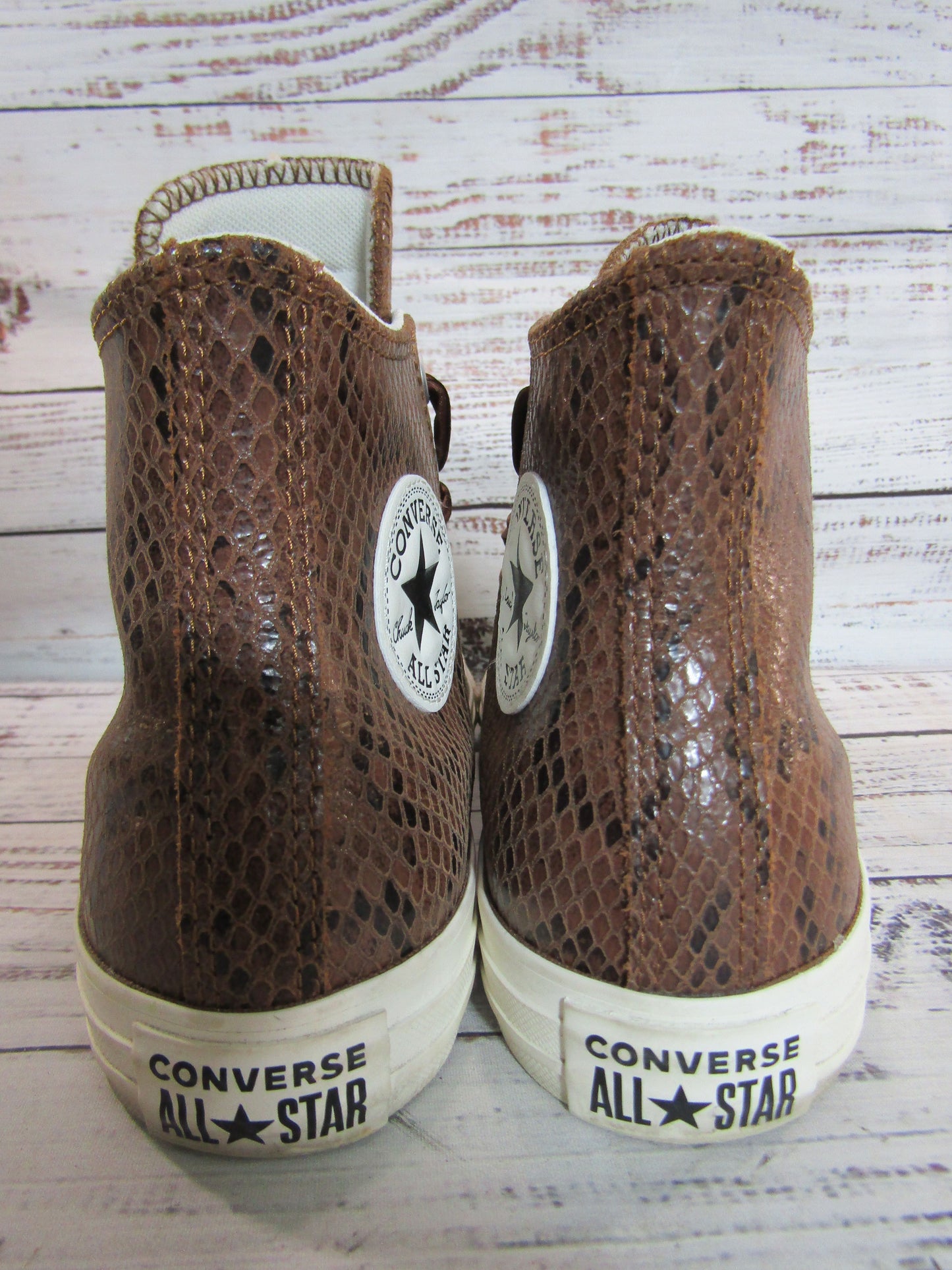 Converse Chuck Taylor Women's Brown Leather Snake Embossed High Top Sneakers