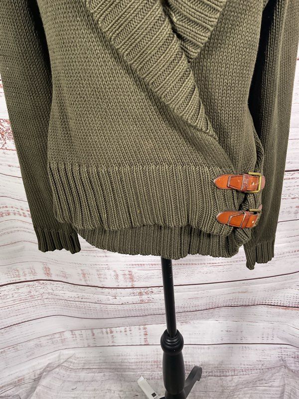 Ralph Lauren Black Label Women's Green Knit Cardigan Double Belted Size M