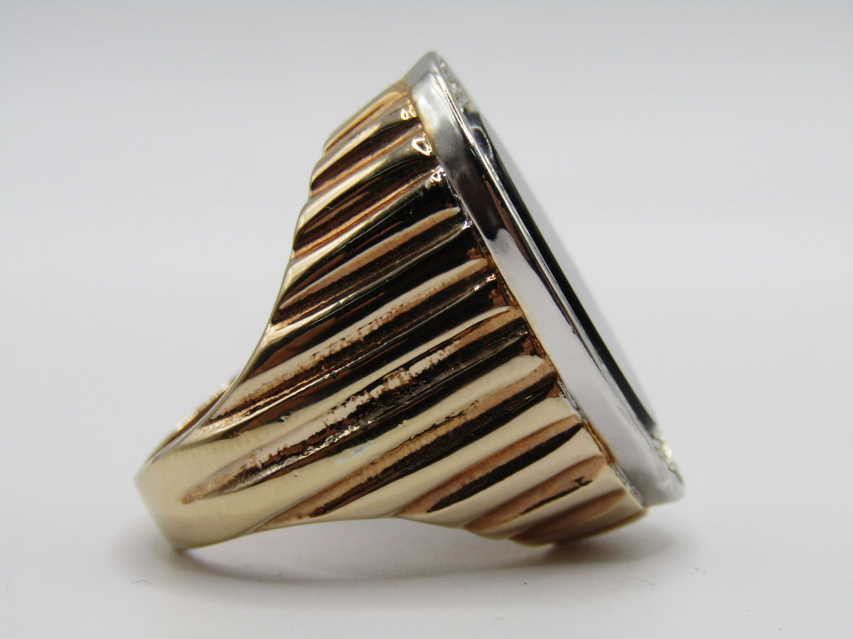 18k Yellow Gold Plated Oval Onyx Signet Ring Size 6.5