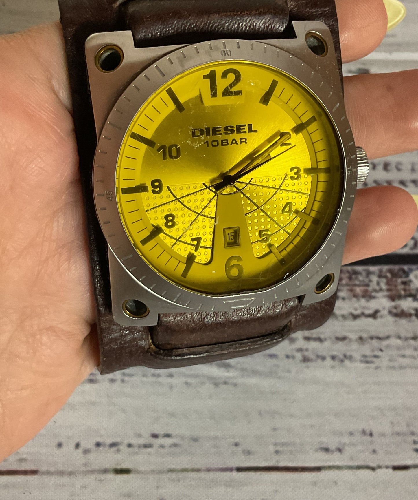 DIESEL 10 Bar DZ-1213 Stainless Steel Brown Leather Band Watch