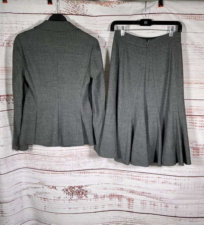 NWT Elie Tahari Gray Virgin Wool Skirt Suit Jacket Size 0 Skirt Sz 2 Retail $480