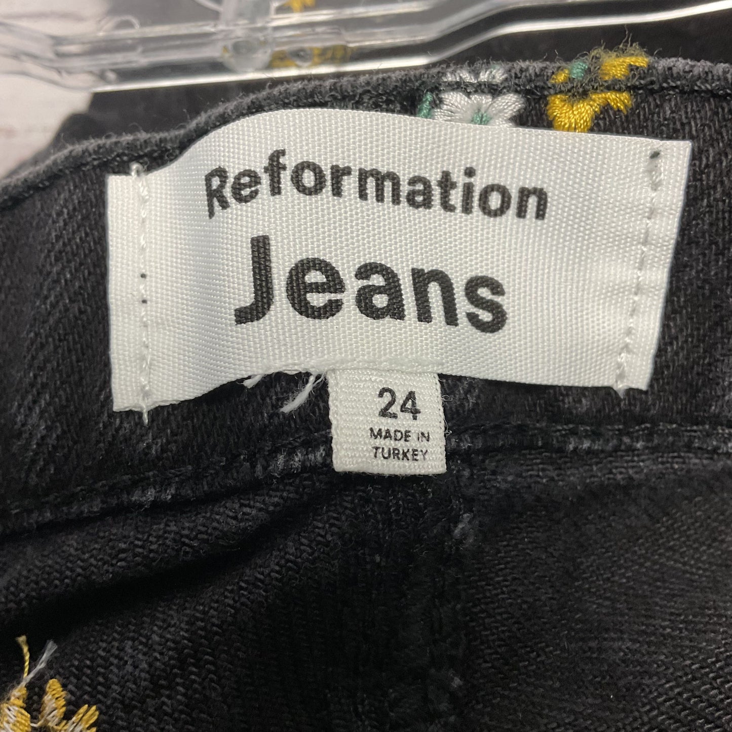 Reformation Jeans Black Floral Flower Embroidered Pants - Size 24x23