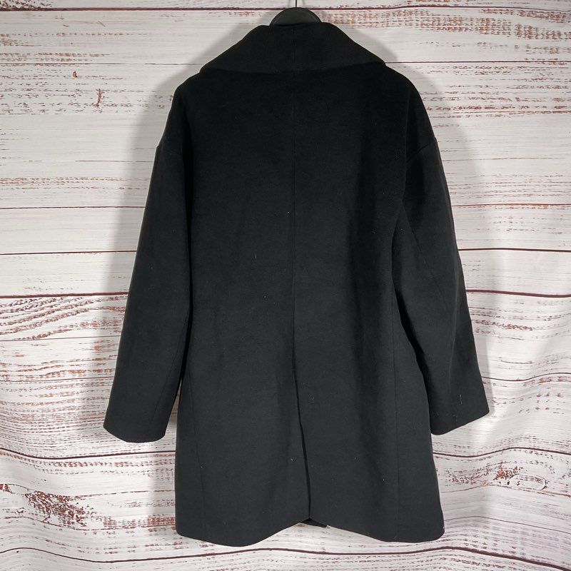Avec Les Filles Black Poly Shawl Collar Double Breasted Peacoat Jacket - Size L