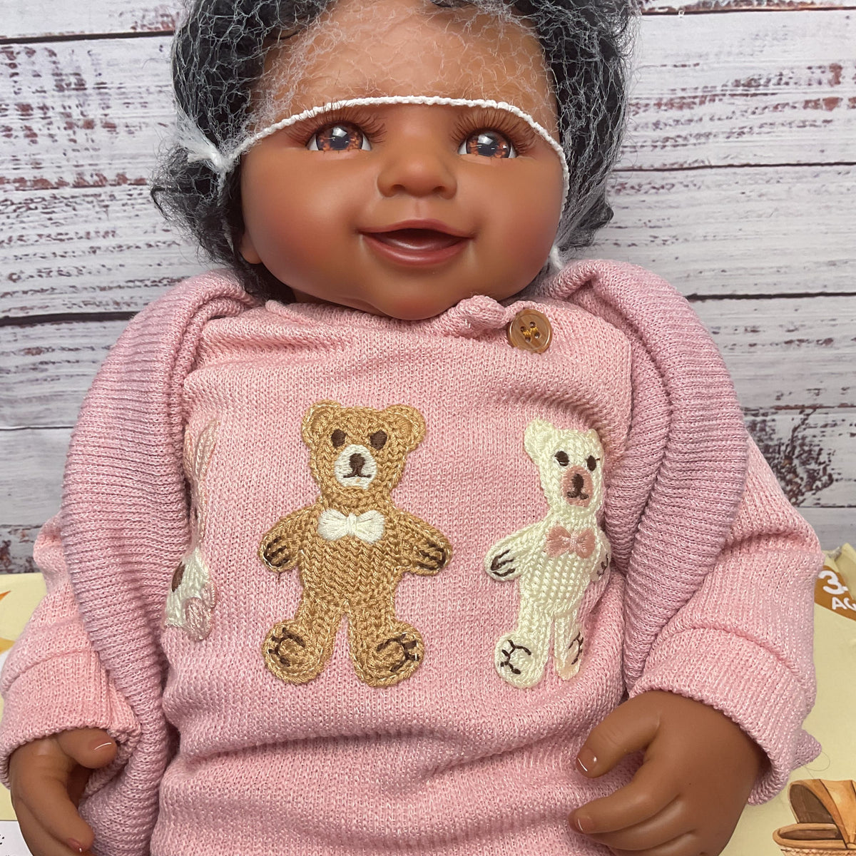 Babeside Reborn Baby Dolls Pink Knit Bear Outfit 16" Vinyl Baby Doll