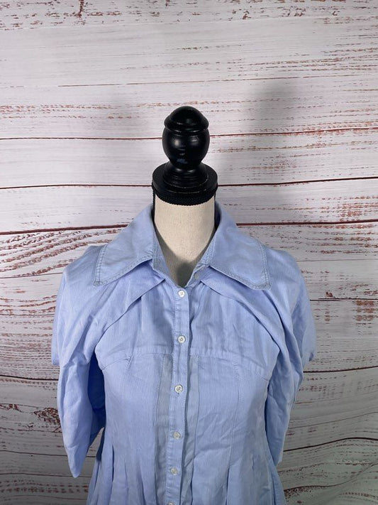 Pinko Women's Blue Poplin Loose Sleeve Short Button Dress Size S US