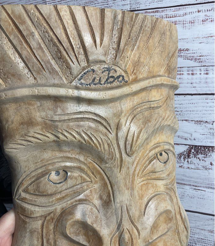 Vintage Hand Carved Cuba 16" Smoking Face Wall Mask Beige