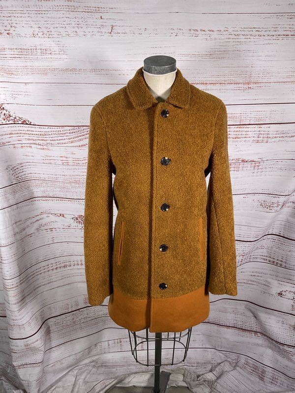 Scotch & Soda Women's Light Brown Wool Blend Fleece Button Overcoat Size M