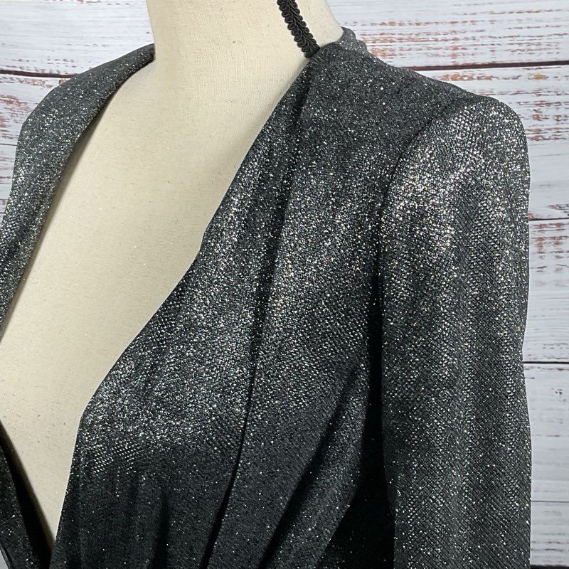 HOUSE of CB London Women Black Glitter Ruched Pleated Low V-Neck Dress- SZ XS