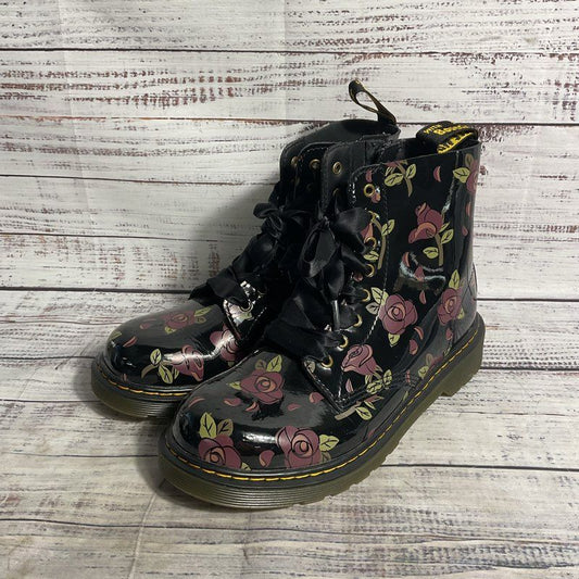Dr Martens Black 1460 Pascal Youth Patent Leather Floral Combat Boot Kid's 5