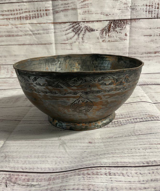 Antique Charlotte Jerusalem Copper Mix? Metal Bowl 6.25"