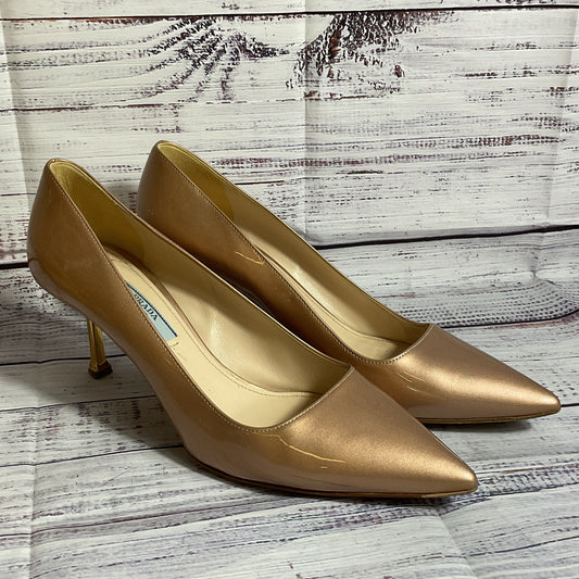 PRADA Women's Champagne Patent Leather Pump Heels- 38/ 8 US