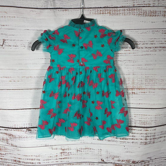 Gucci Teal & Pink Embroidered Ribbon/Star Tulle Children's Dress Read Desc.