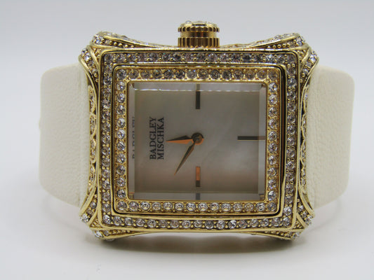 Badgley Mischka Women's Gold Plated Crystal Accent Quart Watch