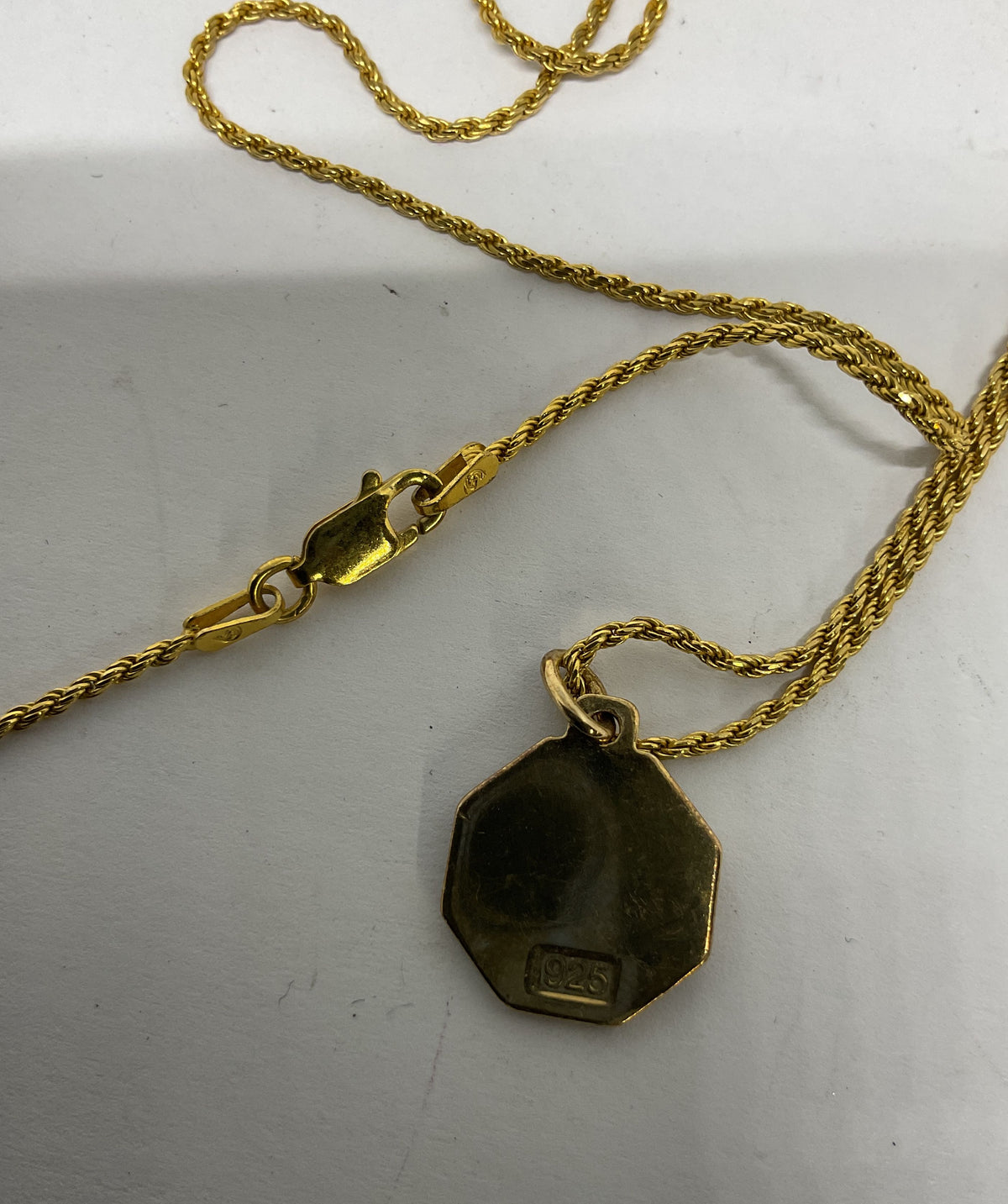 Italy Gold Tone Sterling Silver Enameled Pendant Chain Necklace
