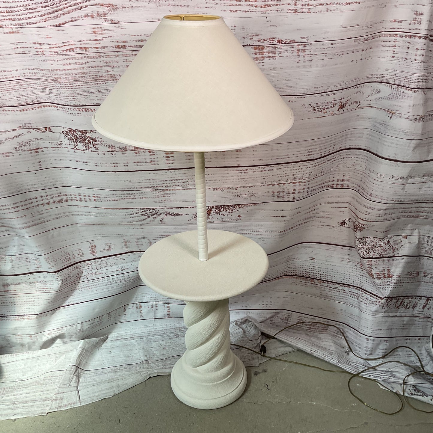 VTG. White Spiral Plaster Tall Floor Standing Lamp Table- 54" (NEEDS REWIRING)