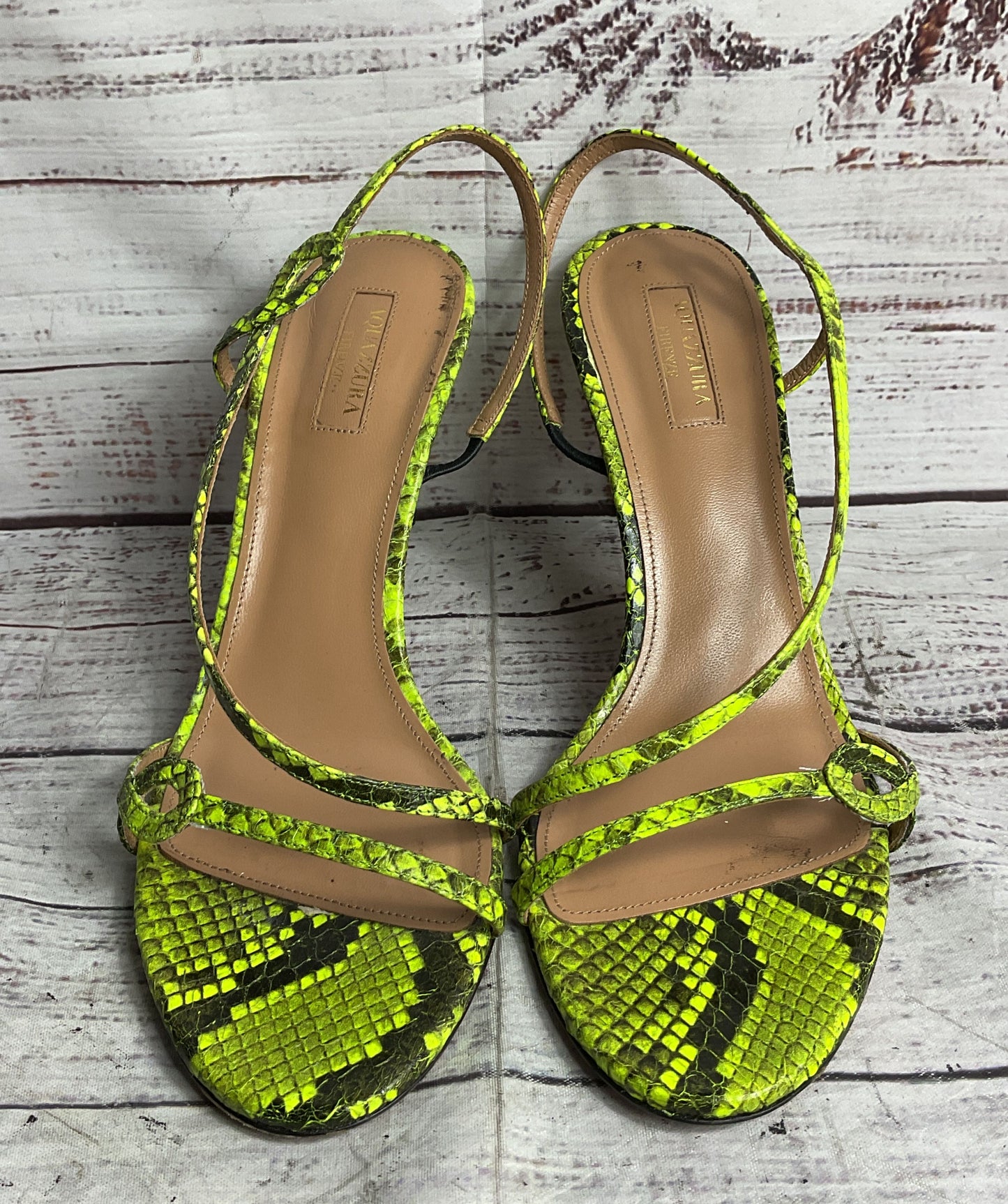 Aquazurra Leather Serpentine Python Sandals Green 39.5