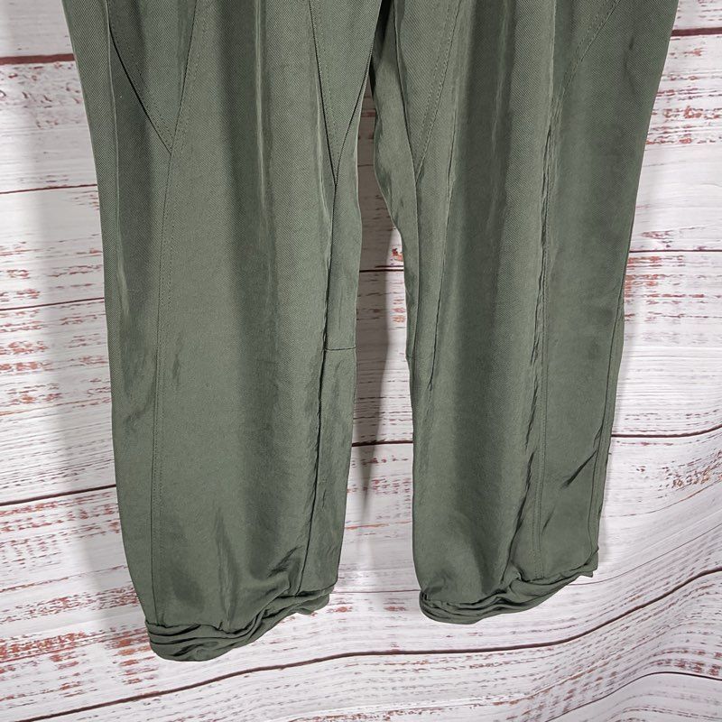 Alexander Wang Olive Green Twill Paneled Ruched Hem Safari Pants - Size 10