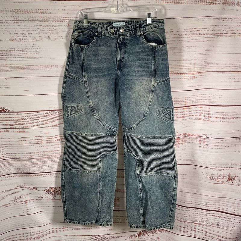 Revice GT Electric Blue Wash Denim Wide Leg Moto Jeans - Size 29