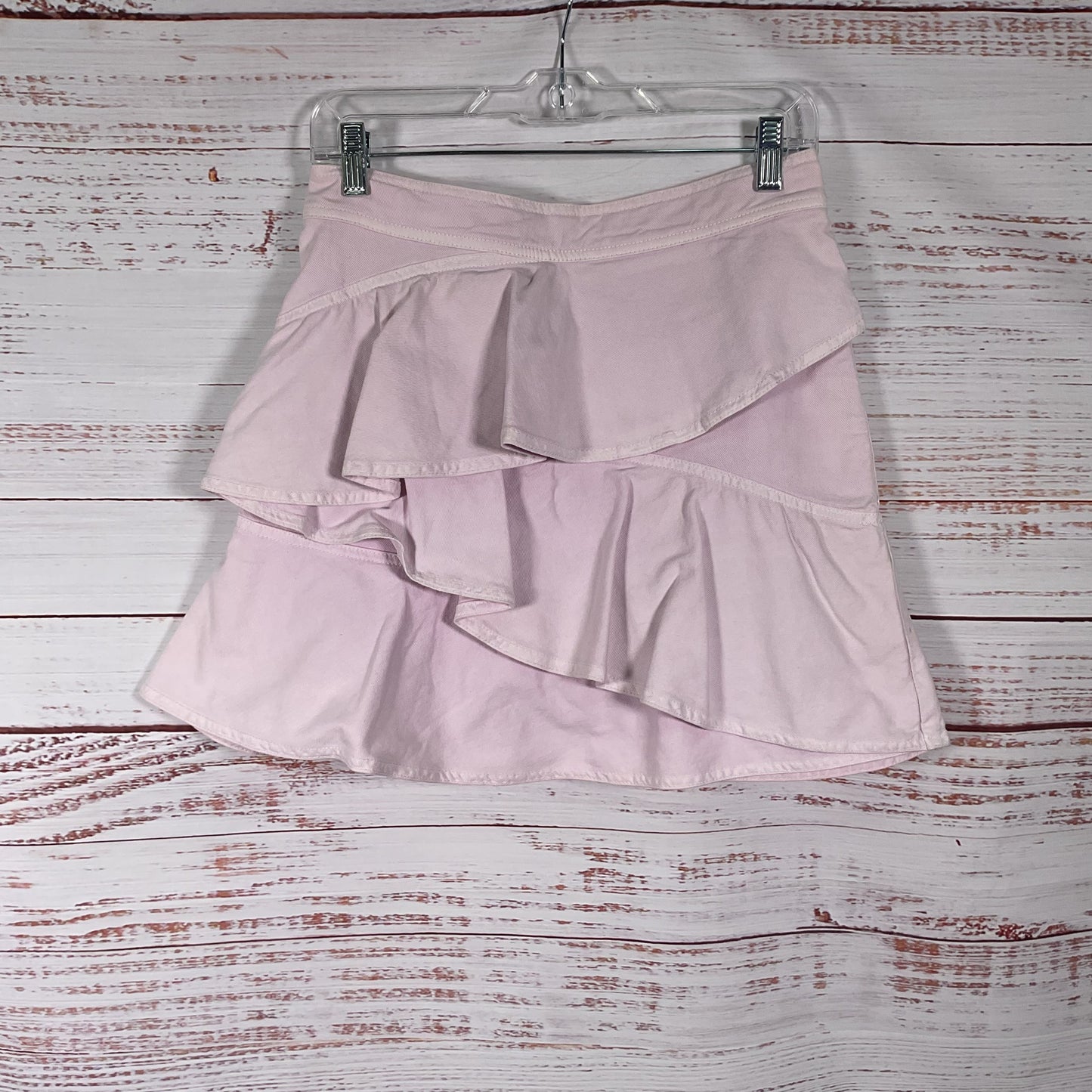 Isabel Marant Etoile Coati Light Pink Ruffle Trimmed Denim Mini Skirt - Size 38
