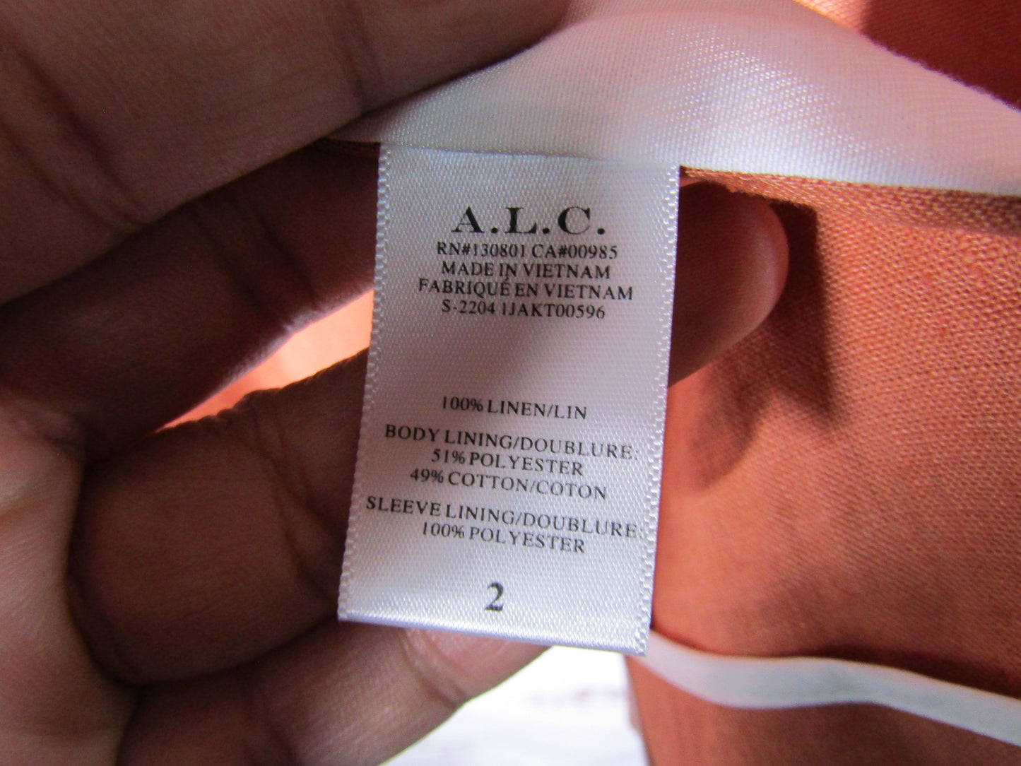 A.L.C. Arden Women's Orange Linen Blend Blazer Jacket Size 2