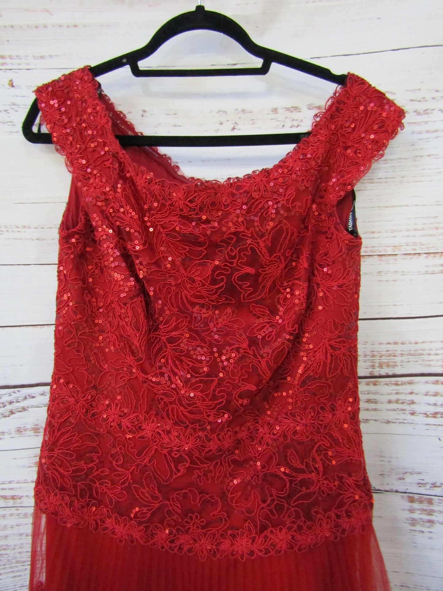 Tadashi Shoji Alya Women's Red Sequin Embroidered Dress Size 14