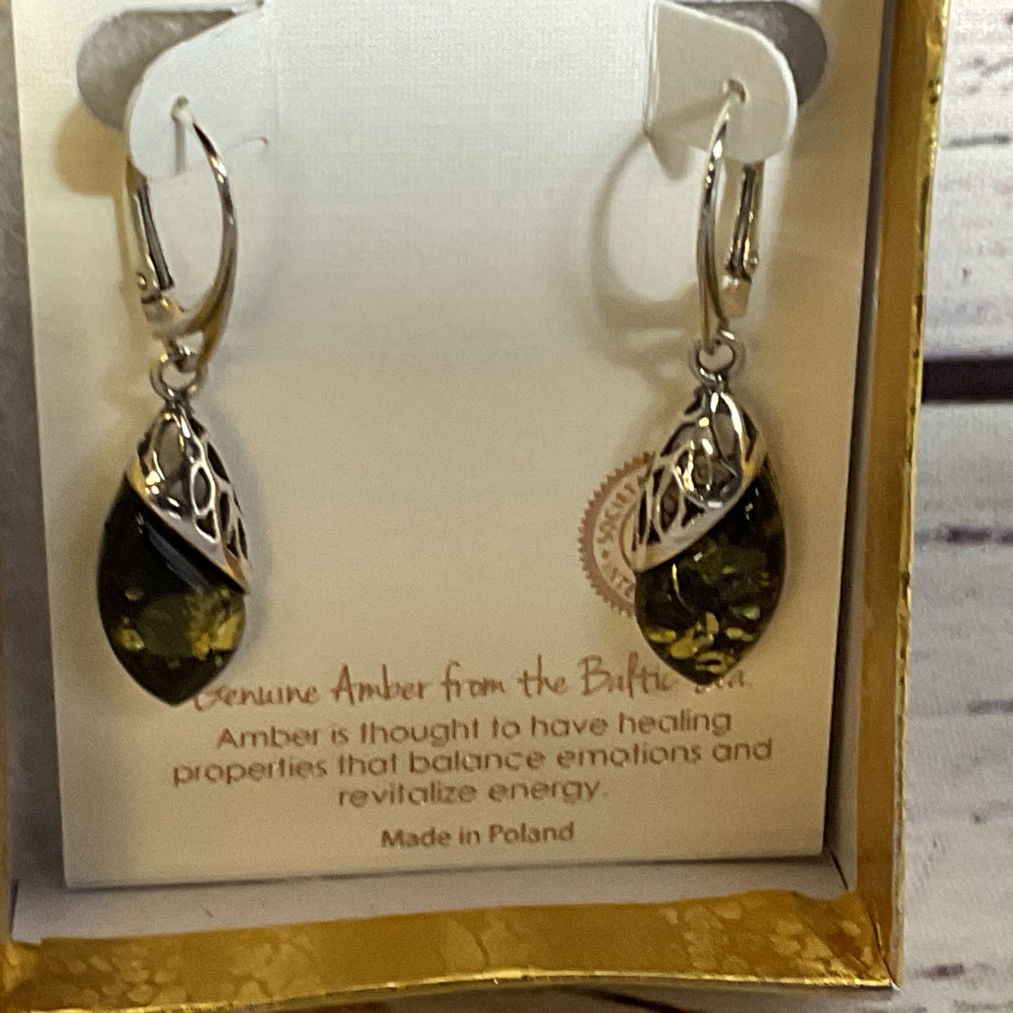 NEW MIDWEST AMBER Sterling Silver & Baltic Amber Dangle Leverback Earrings