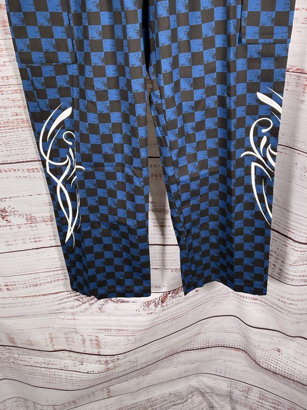 Von Dutch Men's Checkered Black & Blue Jogger Logo Pants Size L