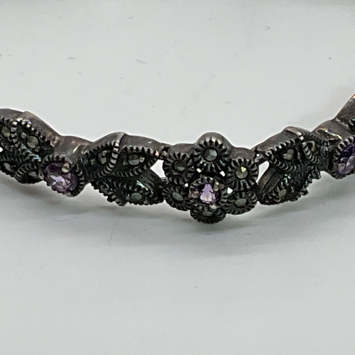 VTG. JUDITH JACK Sterling Silver Amethyst and Marcasite Link 8" Bracelet- 22.51g