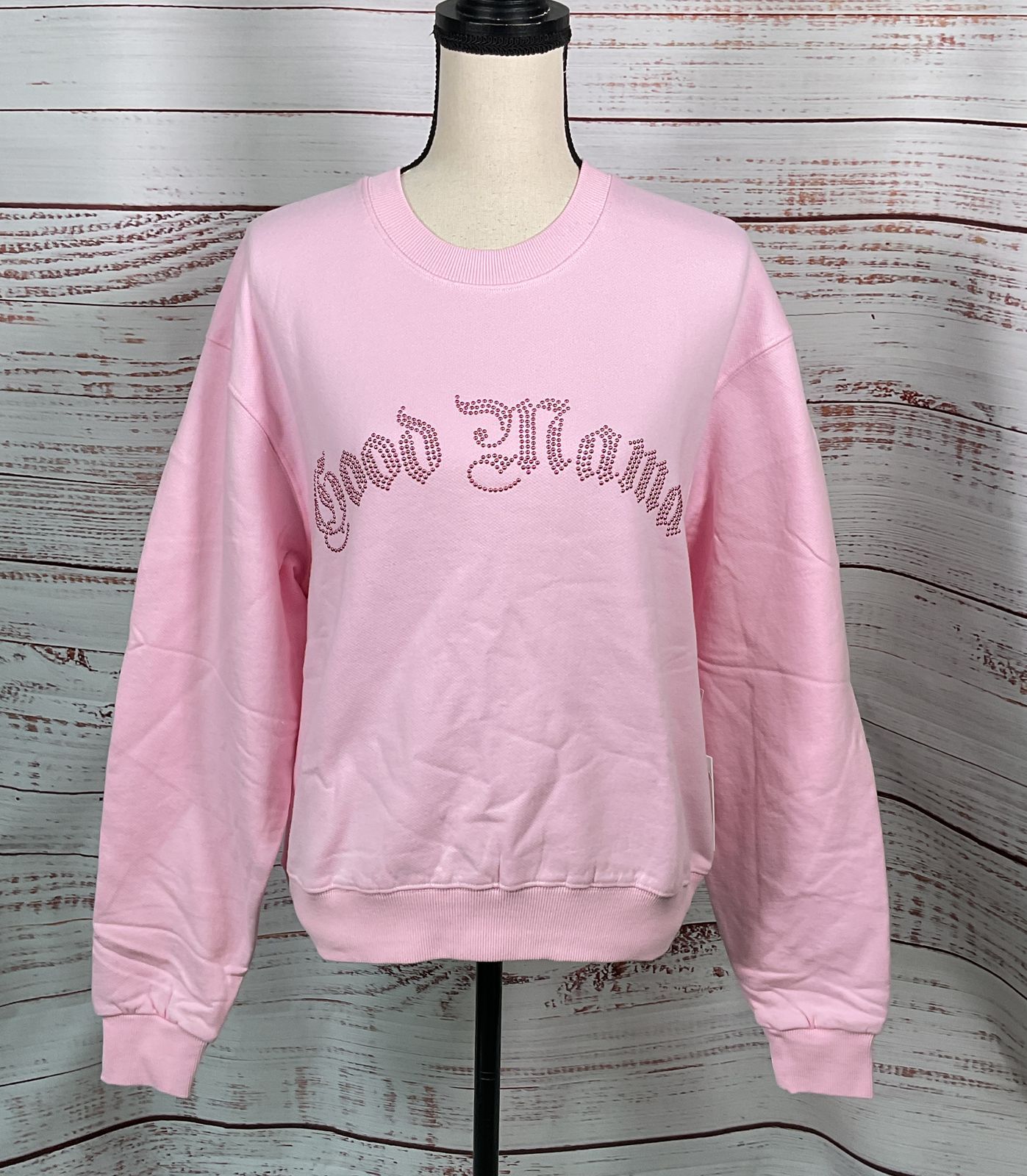 Good American Good Mama Oversized Faux Rhinestone Sweatshirt Pink Quartz 0