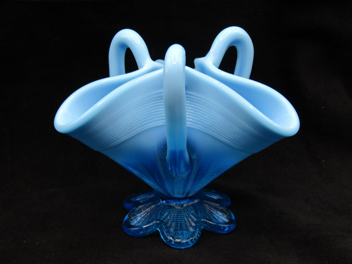 George Davidson & Co. Lady Caroline Blue Pearline Glass Tri-Handle Posy Vase