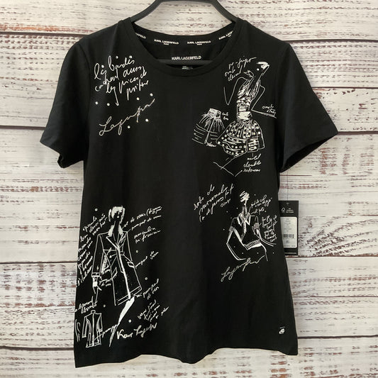 NWT KARL LAGERFELD Paris Women's Black Embellished Print T-Shirt- SZ S